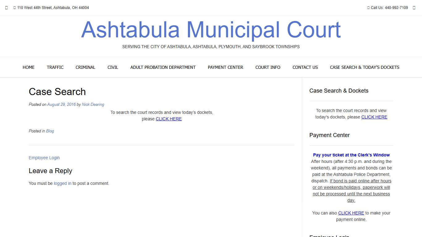 Case Search – Ashtabula Municipal Court