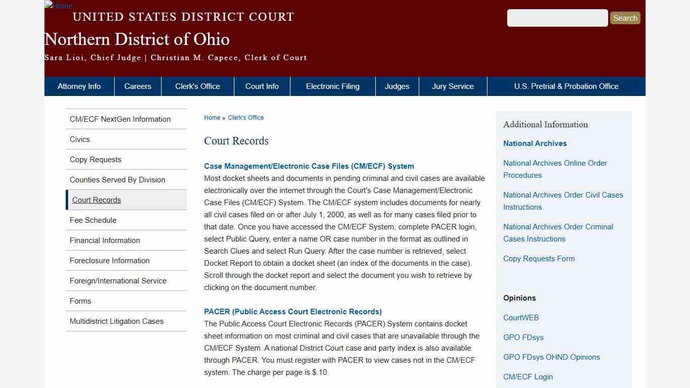 Court Records | Northern District of Ohio | United States District Court