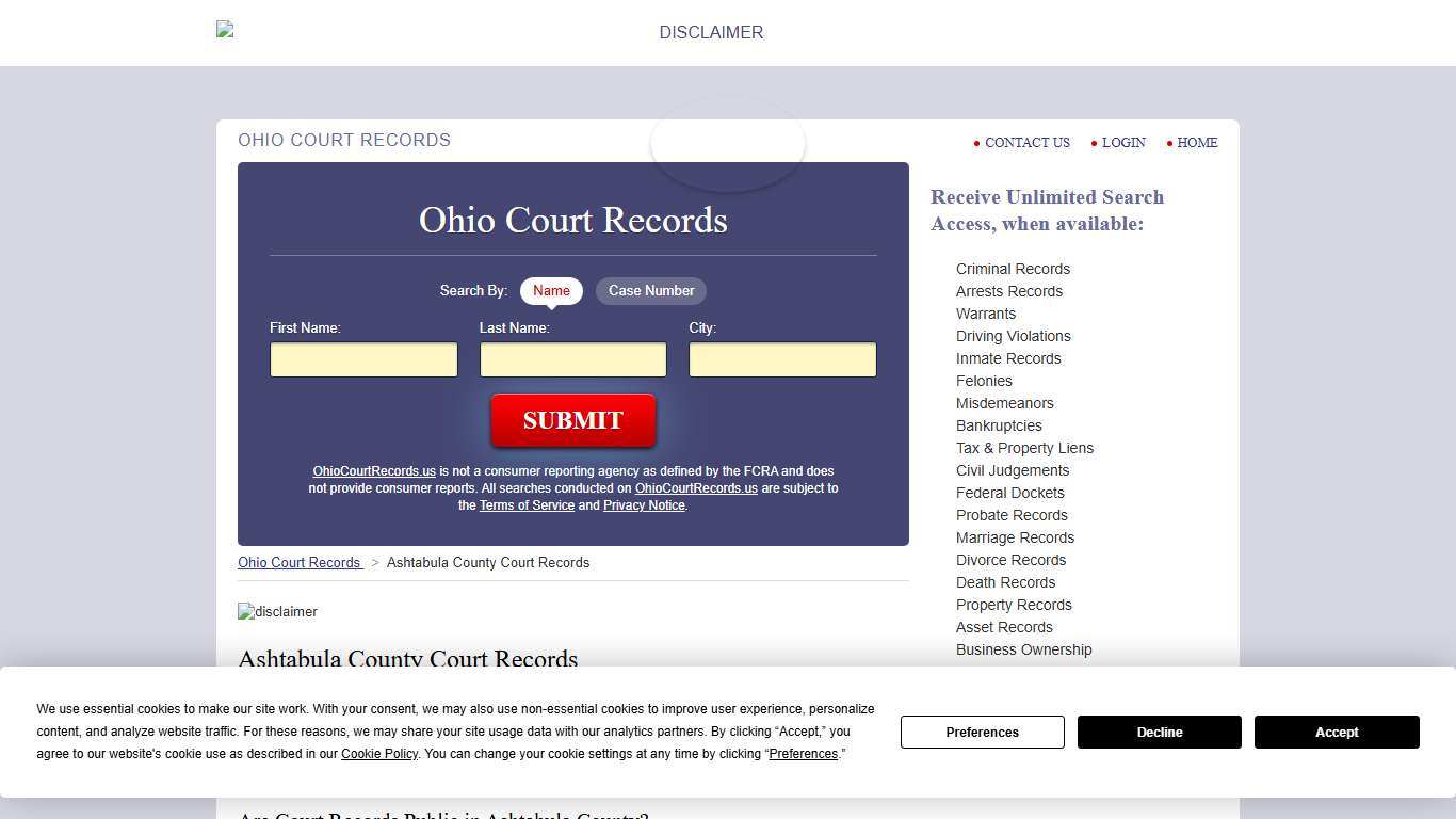 Ashtabula County Court Records | OhioCourtRecords.us