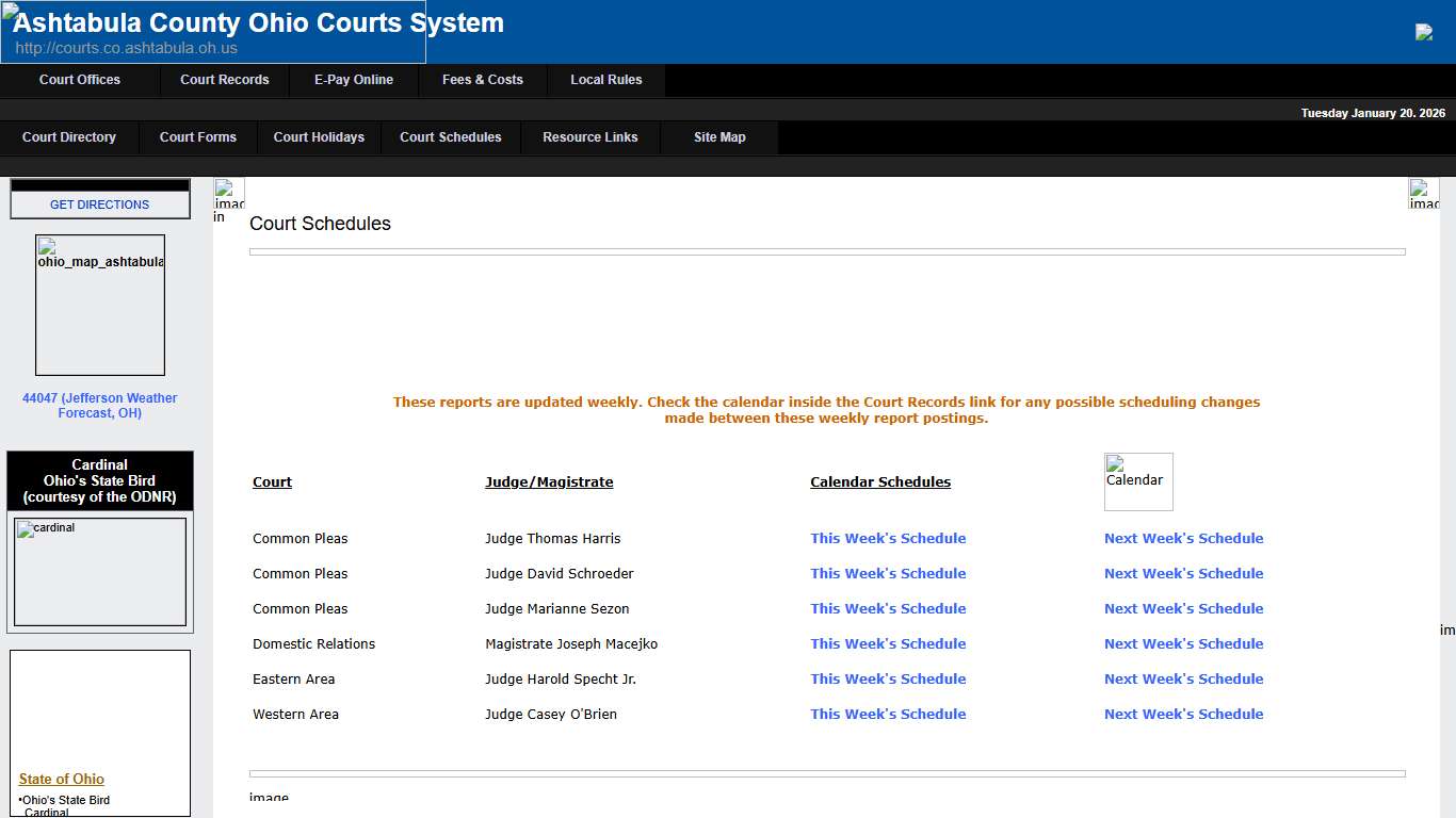 Court Schedules - Ashtabula County Courts System
