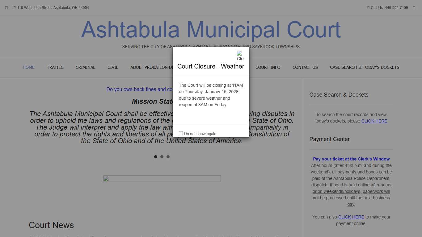 Ashtabula Municipal Court – Serving the City of Ashtabula, Ashtabula, Plymouth, and Saybrook Townships
